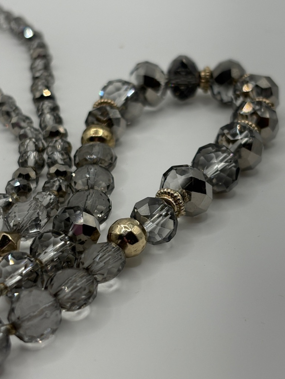 White House Black Market Gray and Gold Layered Faceted Bead Necklace - Picture 6 of 6